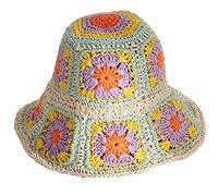 Limtula Sombrero de pescador de ala ancha de ganchillo de ala ancha para sol, flores, color a juego, para caminar, correr, acampar, sombrero de sol, a, Talla única