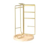 Limtula Soporte giratorio para almacenamiento de joyas, elegante base de madera, soporte para joyas con barra de exhibición de collares y gancho de almacenamiento de aretes, soporte de joyería de