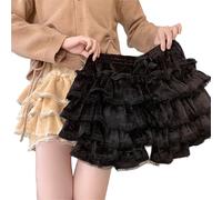 Limtula Sweet Bowknot - Pantalones cortos de encaje con volantes y volantes japoneses para mujeres y niñas, pantalones cortos de felpa cálidos de forro polar, Negro, Talla única