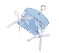 Limtula Trendy Bows Accent - Cartera de poliuretano para tarjetas fotográficas con llavero, diseño ligero para tarjetas para viajeros, funda retro de moda para uso, Blue