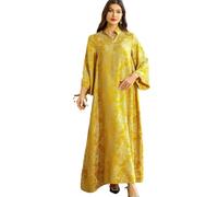 Limtula Vestido caftán para mujer, largo completo, bordado para oración, caftán, vestido listo para banquete, amarillo, XL