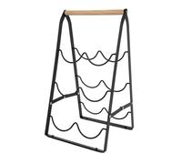 LIN HOME Botellero de Metal Negro de 3 Niveles para 6 Botellas, Soporte para Vino con Asa Superior de Madera, Organizador Decorativo para Cocina, Comedor, Bar Doméstico y Salón,37x20cm,RS02216