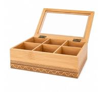 LIN HOME Caja De Almacenamiento De Té De Bambú Natural Con Tapa Transparente Y 6 Compartimentos, Adecuada Para Guardar Bolsitas De Té, Café, Diseño Simple Y Práctico Caja Infusiones 22x16x7cm RS02170