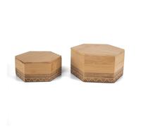 LIN HOME Cajas Hexagonales de Bambú Natural para Joyas y Manualidades, Juego de 2, Almacenamiento Decorativo Compacto y Elegante, Tamaños 14.5x12.5x7cm y 12.5x10.5x5cm