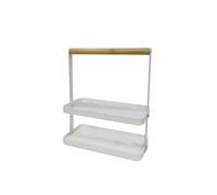 LIN HOME Cesta de Almacenamiento 2 Niveles con Asa de Madera - Organizador Portátil Metal Negro 20×10×24 cm, Práctico y Versátil para Hogar y Oficina XZ-22303-1