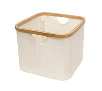 LIN HOME Cesto de Tela Plegable Blanco para Ropa Sucia Cuadrado 30x30x24.5cm con Asa de Bambú - Cesta Organizadora Multiuso para Ropas, Lavadero Baño Dormitorio