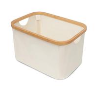 LIN HOME Cesto de Tela Plegable Blanco para Ropa Sucia Retangulo 26x38x23cm con Asa de Bambú - Cesta Organizadora Multiuso para Ropas, Lavadero Baño Dormitorio