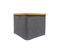 LIN HOME Cesto de Tela Plegable Gris para Ropa Sucia Retangulo 26x38x23cm con Asa de Bambú - Cesta Organizadora Multiuso para Ropas, Lavadero Baño Dormitorio