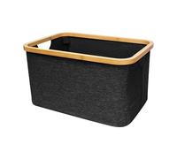 LIN HOME Cesto de Tela Plegable Negro para Ropa Sucia Rectangulo 45x30x24.5cm con Asa de Bambú - Cesta Organizadora Multiuso para Ropas, Lavadero Baño Dormitorio