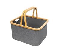 LIN HOME Cesto Ropa Sucia Plegable Portátil Cesta Colada Laundry Basket de Bambú, Cesta de Almacenamiento Versátil con Mango de Bambú Para Baño y Dormitorio, Lavandería, RS22116,40.5x33x23cm,35L-Gris