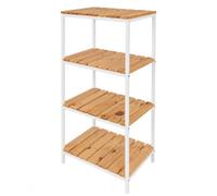 LIN HOME Estante Almacenador De 4 Niveles con Bastidor Metálico Blanco Y Baldas De Madera Natural, Mueble Multiusos para Cocina, Baño, Dormitorio Y Despacho XZ-22110-1 30x24x63cm