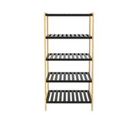 LIN HOME Estante Vertical de Bambú 5 Niveles con Baldas Negras 47x28x113cm