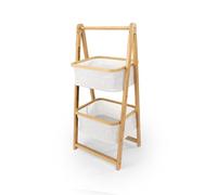 LIN HOME Estantería Baño de Bambú con 2 Cestos de Tela 45x35x97cm - Mueble de Almacenaje para Ropa Sucia