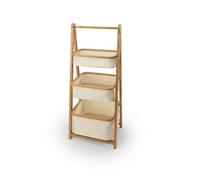 LIN HOME Estantería Baño de Bambú con 3 Cestos de Tela 45x35x115cm - Mueble de Almacenaje para Ropa Sucia