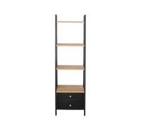 LIN HOME Estantería de Dormitorio XZ-22164-3 con 4 Niveles y 2 Cajones - Organización Vertical Eficiente en Madera Clara y Metal Negro - Ahorra Espacio y Decora Tu Hogar