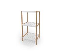 LIN HOME Estantería de Madera 3 Niveles con Marco de Bambú 69x35x28cm, Desmontable, Organizador Blanco para Baño, Salón y Dormitorio XZ-23466