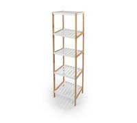 LIN HOME Estantería de Madera 5 Niveles 129x35x28cm con Marco de Bambú, Desmontable y Resistente, Organizador Blanco para Baño, Salón y Dormitorio XZ-23468