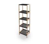 LIN HOME Estantería de Madera 5 Niveles con Marco de Bambú, 129x35x28cm, Desmontable y Resistente - Organizador Negro para Baño, Salón y Dormitorio, Estantes Espaciosos y Decorativos XZ-23464