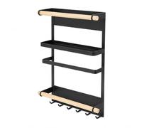 LIN HOME Estantería Magnética para Especias 2 Niveles con 6 Ganchos, Organizador de Cocina Negro Mate, Compacto y Funcional 26,5x18x19 cm, Ahorra Espacio y Ordena Fácilmente