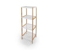 LIN HOME Estantería Organizador de Madera y Bambú 4 Niveles 99x35x28cm Desmontable, Estantes Blancos para Baño, Salón y Dormitorio, Resistente y Versátil XZ-23467