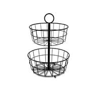 LIN HOME Fruitero de Metal Negro de 2 Pisos, Canastillo Redondo con Asa Arriba y Bandeja Ovalada con Pies de Bola Abajo, Exhibición y Almacenamiento de Frutas para Cocina y Mostrador,29x37cm,XZ-23148