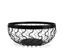 LIN HOME Frutero de Metal Negro con Diseño Ondulado Cesta de Alambre con Estructura de Olas para Cocina, Comedor y Decoración del Hogar Moderno 24x10.5cm XZ-23165