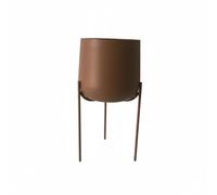 LIN HOME Maceta Elevada de Metal Marrón con Soporte Metálico, Maceta Redonda para Plantas, Uso Interior y Exterior para Salón, Balcón, Terraza, Ideal para Cactus y Suculentas,15.5x15.5x32cm,RS22107