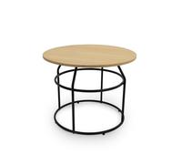 LIN HOME Mesa de Centro Redondo de Metal y Madera para Café 60x45cm - Mesa de Salón Montaje Fácil, Estilo Moderno