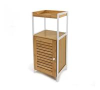 LIN HOME Muble para Baño con 1 Armario 1 Puerta y 2 Estante 34x30x90cm - Estantería de Bambú y Metal Ideal para Baño Color Blanco