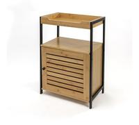 LIN HOME Mueble Baño Negro 40.5x30x70cm con 1 Puerta, 1 Armario y 2 Estantes, Estantería de Bambú y Metal, Durable y Compacto para Organización y Decoración