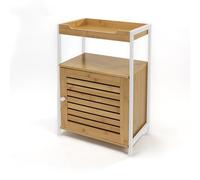 LIN HOME Mueble para Baño Blanco XZ-22167-1 con 1 Armario, 1 Puerta y 2 Estantes, Estantería Compacta de Bambú y Metal 40.5x30x70cm - Organizador Duradero y Elegante