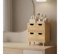 LIN HOME RS02168 Cajonera De Bambú De 4 Cajones, Mueble De Almacenamiento Vertical, Diseño Minimalista Y Ecológico, para Dormitorio, Baño O Entrada, Color Natural