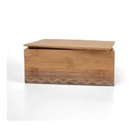 LIN HOME RS02176 Caja De Almacenamiento De Té De Bambú Con Tapa, Diseño Artesanal Y Patrón Geométrico, Ideal Para Té Suelto O Bolsitas, 17x10x7 Cm, Estilo Natural Y Ecológico