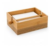 LIN HOME RS02179 Caja de Pañuelos de Bambú Natural con Barra Extraíble, Dispensador y Organizador Abierto con Motivos Geométricos Étnicos, para Salón, Baño, Cocina y Dormitorio 12.5x12.5x6cm