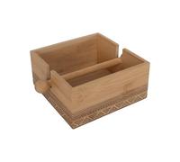 LIN HOME RS02179 Mini Servilletero de Bambú 15.2x15.2x6.8cm con Barra Deslizante y Diseño Grabado, Ideal para Mesas de Café, Oficinas o Decoración