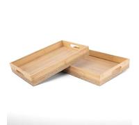 LIN HOME RS02181 Set de 2 Bandejas de Bambú Natural Rectangulares, Bandeja de Sirvir con Asas Doble Diseño y Detalles Geométricos, para Cocina, Mesa y Desayuno