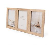 LIN HOME RS02186 Marco de Fotos Triple de Madera Natural, Portafotos de 3 Huecos para Fotos 10x15 cm, Decoración de Pared para Salón, Dormitorio