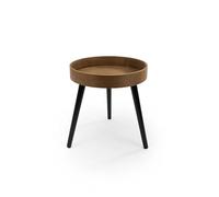 LIN HOME RS03222 Mesa Auxiliar Redonda de Madera Maciza con Tres Patas de Madera, Mesita Lateral con Bandeja Elevada para Salón, Dormitorio, Balcón y Habitación Infantil 39x41.8cm