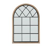 LIN HOME RS18048-1 Espejo Ventana Vintage de Gran Tamaño - Diseño Arqueado de Estilo Europeo con Marco de Madera Natural, Ideal para Decoración de Interiores