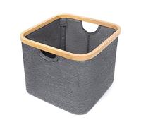 LIN HOME RS22110 Cesto de Tela Plegable Gris para Ropa Sucia Cuadrado 30x30x24.5cm con Asa de Bambú - Cesta Organizadora Multiuso para Ropas, Lavadero Baño Dormitorio
