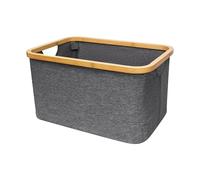 LIN HOME RS22111 Cesto de Tela Plegable Gris para Ropa Sucia Retangulo 45x30x24.5cm con Asa de Bambú - Cesta Organizadora Multiuso para Ropas, Lavadero Baño Dormitorio