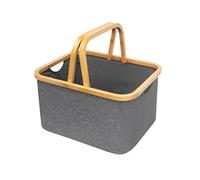 LIN HOME RS22116 Cesto de Tela Plegable Gris para Ropa Sucia Retangulo 33x40.5x23cm con Asa de Bambú - Cesta Organizadora Multiuso para Ropas, Lavadero Baño Dormitorio