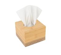 LIN HOME RS24003 Caja Portapañuelos de Bambú Natural 12.5x12.5x9cm Cuadrada Descartables - Dispensador de Toallitas para Cocina, Comedor, Baño - Compatible con Paquetes Estándar