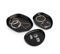 LIN HOME RS24043 Set de 3 Bandejas Decorativas de Metal para Joyas, 20 x 24 cm, 18,5 x 20 cm, 13,5 x 16 cm (Negro)