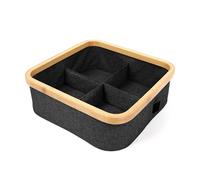 LIN HOME RS24044 Cesto de Tela Plegable Negro para Ropa Sucia Rectangulo 30x30x9 con Asa de Bambú con 4 Compartimentos- Cesta Organizadora Multiuso para Ropas, Lavadero Baño Dormitorio