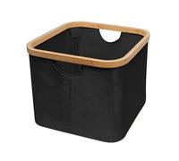 LIN HOME RS24046 Cesto de Tela Plegable Negro para Ropa Sucia Cuadrado 30x30x24.5cm con Asa de Bambú - Cesta Organizadora Multiuso para Ropas, Lavadero Baño Dormitorio