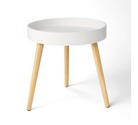 LIN HOME RS25001 Mesa de Centro Redondo de Madera para Café 39x41.8cm - Mesa de Salón Montaje Fácil, Estilo Moderno Color Blanco