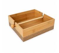 LIN HOME Servilletero de Bambú 18.5x18.5x6cm con Barra Deslizante y Diseño Grabado, Perfecto para Mesa de Comedor, Oficina o Cafetería 18.5x18.5x6cm RS02178