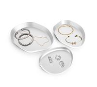 LIN HOME Set de 3 Bandejas Decorativas de Metal para Joyas, 20 x 24 cm, 18,5 x 20 cm, 13,5 x 16 cm (Blanco)
