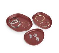 LIN HOME Set de 3 Bandejas Decorativas de Metal para Joyas, 20 x 24 cm, 18,5 x 20 cm, 13,5 x 16 cm (Rojo)
